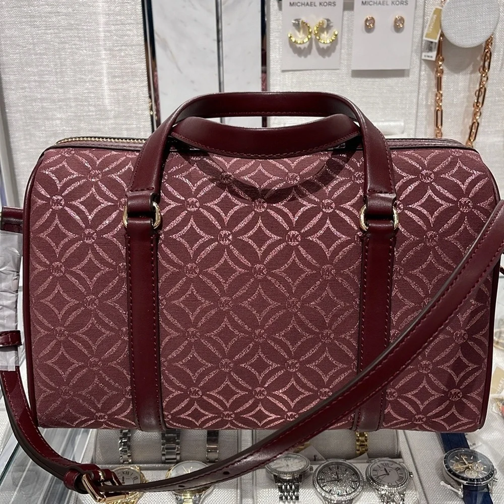MICHAEL KORS JST TRAVEL MEDIUM DUFFLE SATCHEL SHOULDER CROSSBODY BAG MK OXBLOOD
